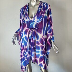 NWT~$585~JUST CAVALLI~38/S~PURPLE BLUE TIE DYE BATWING KIMONO TUNIC PARTY DRESS